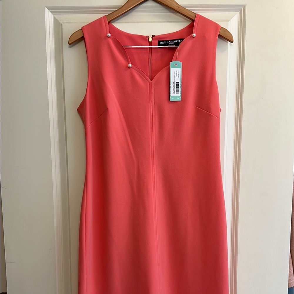 Karl Lagerfeld Coral and Pearl Scalloped Sheath Dress